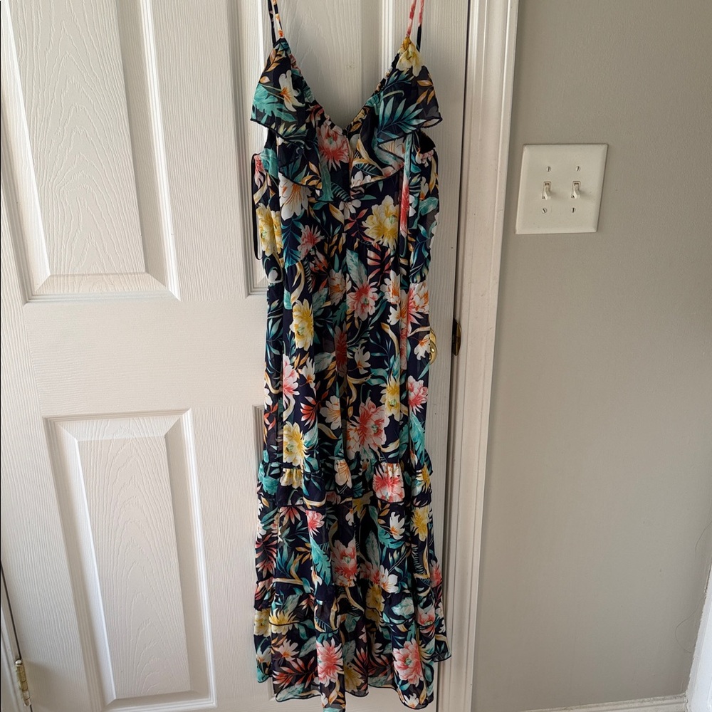 Floral Ruffle Maxi Dress - Navy Multicolor